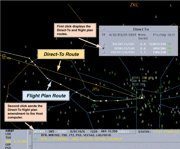 A screenshot of an interface showing the direct route updates.