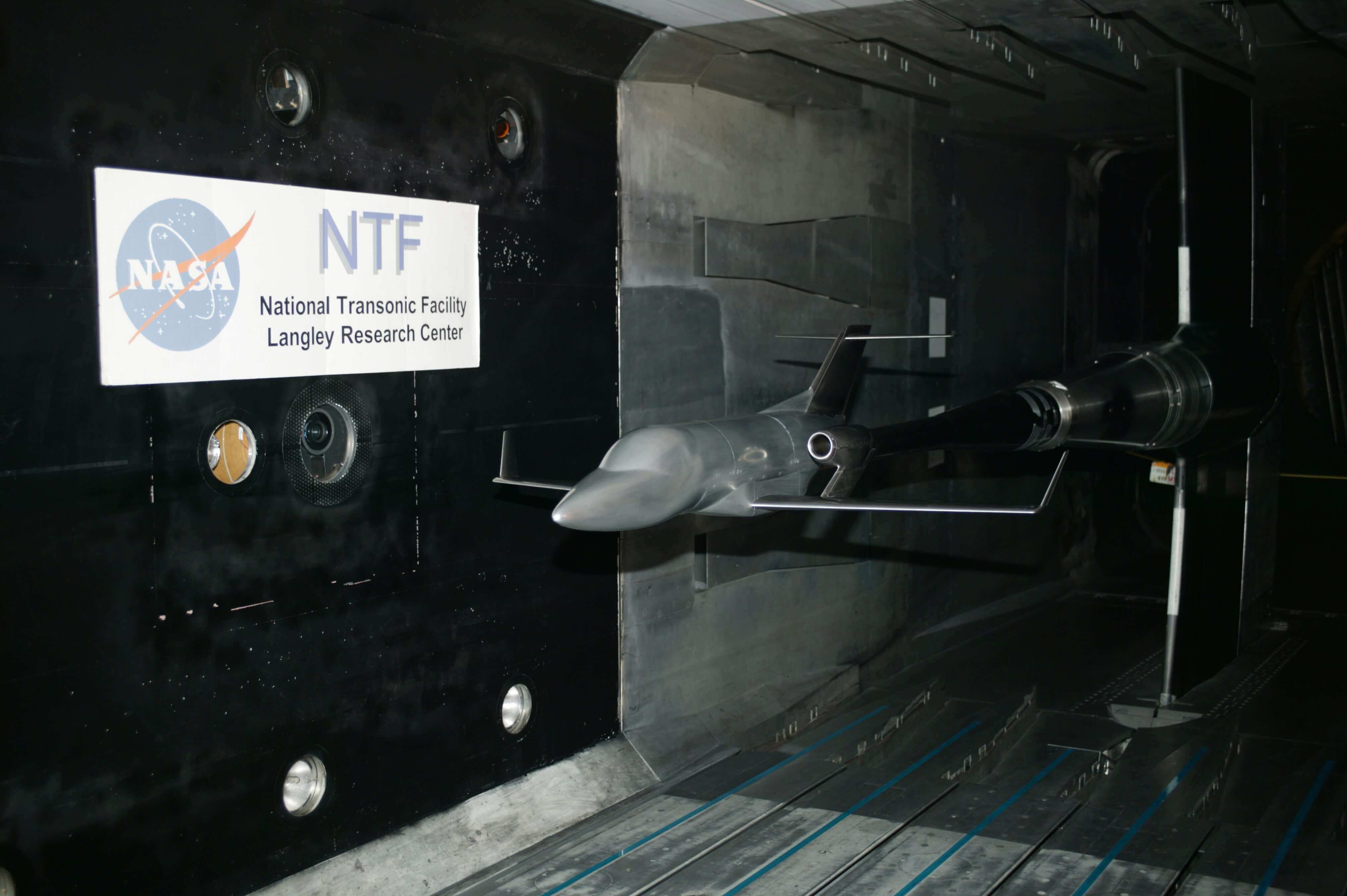 A small scale wind tunnel model at Langley Research Center.