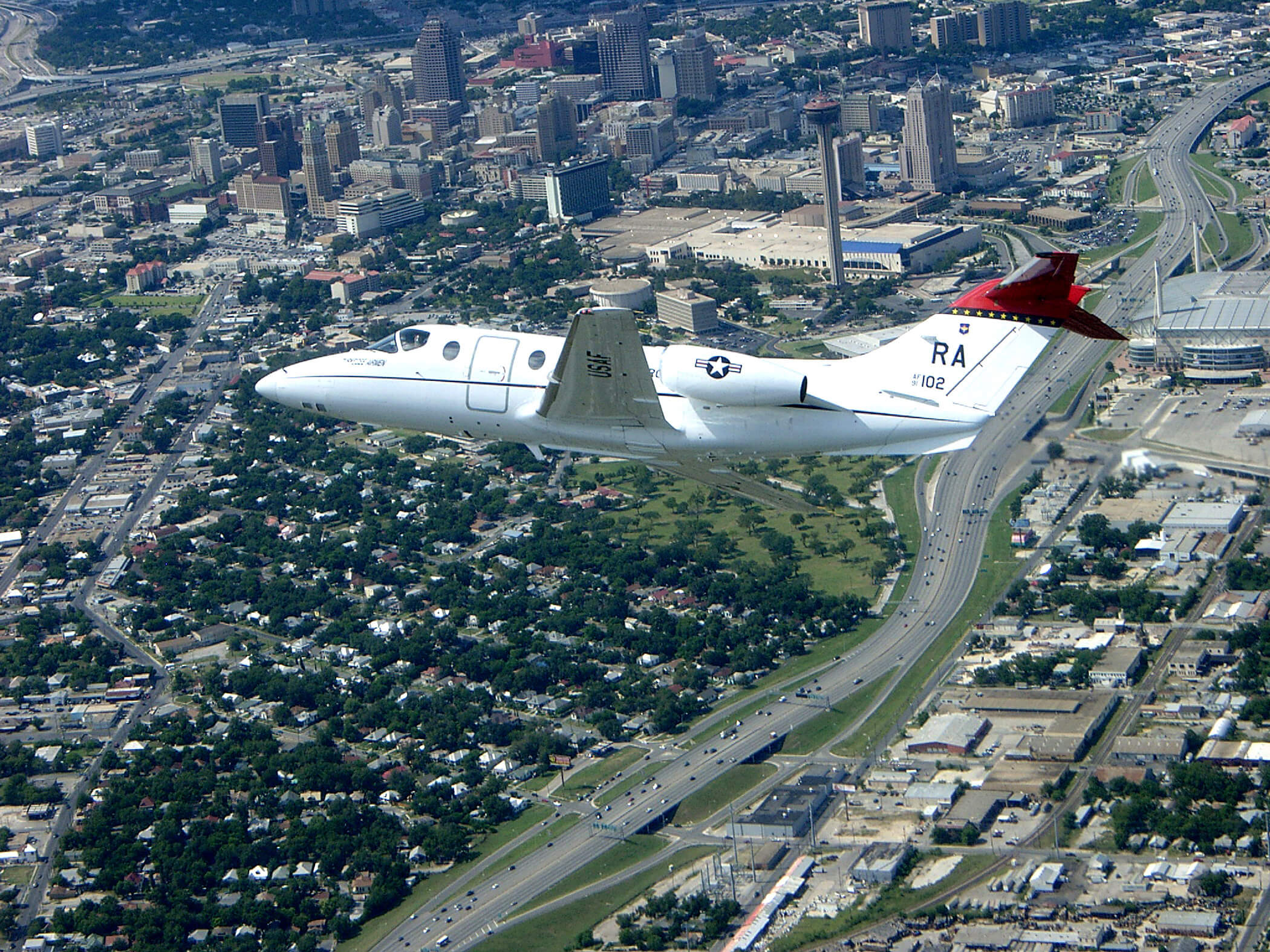 An airplane in flight.