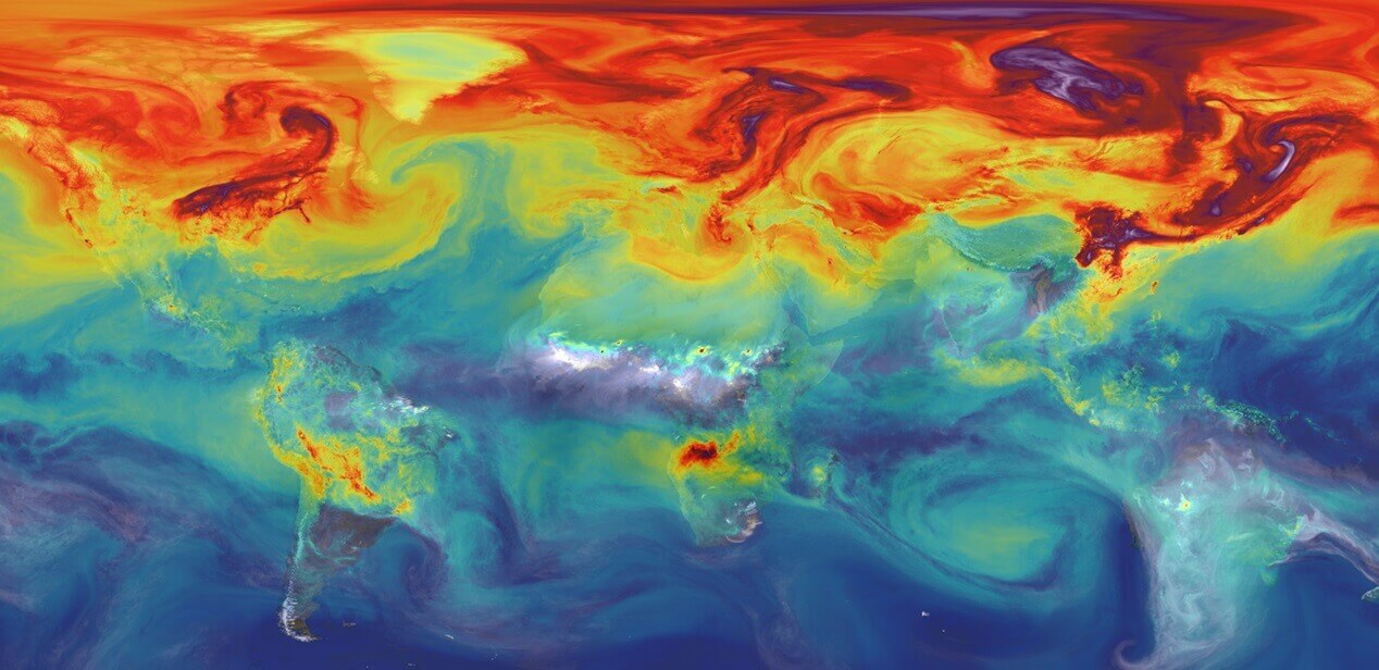 Data map showing global carbon dioxide levels in the atmosphere