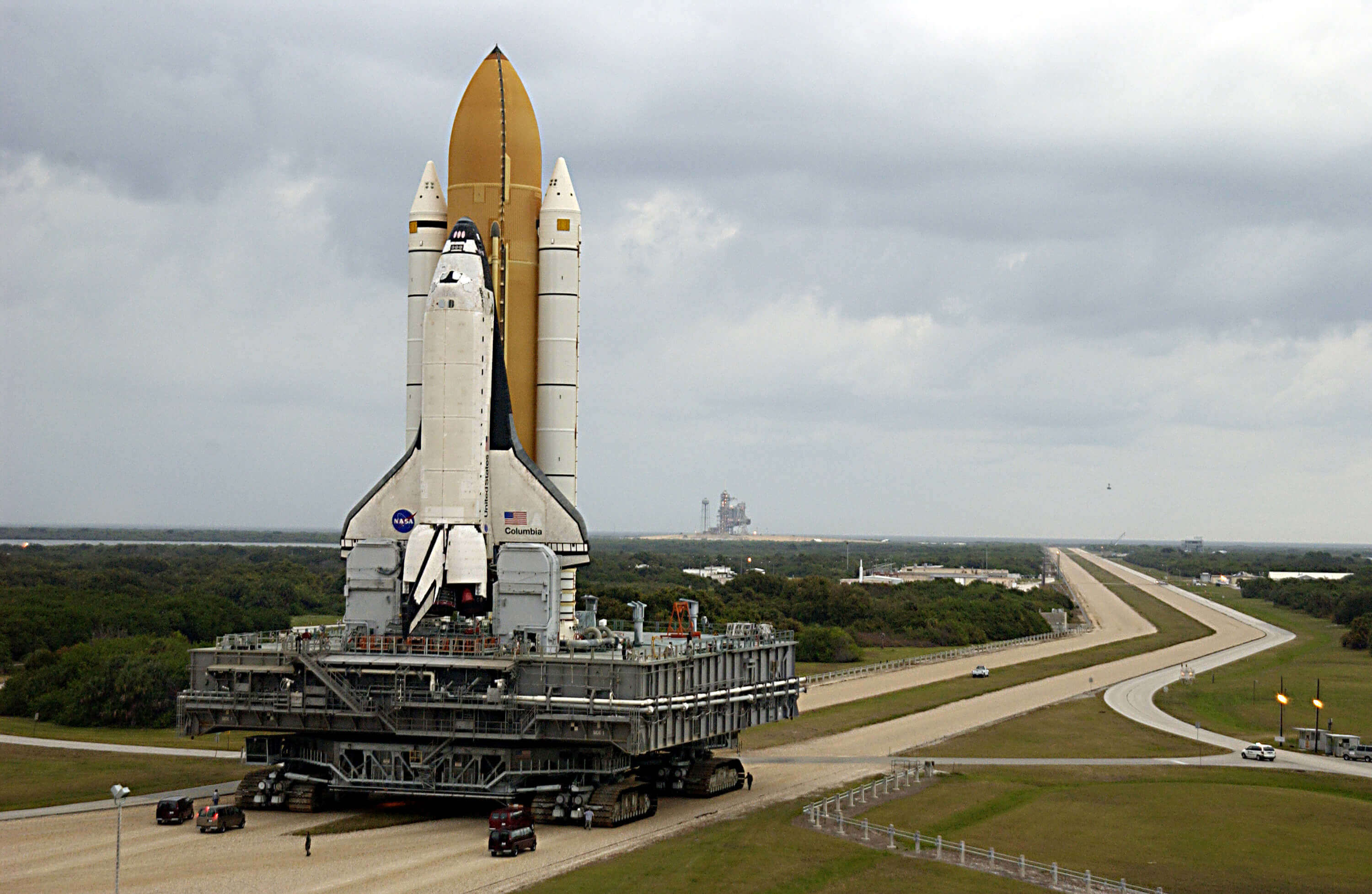Space Shuttle Columbia being taken to the launch pad