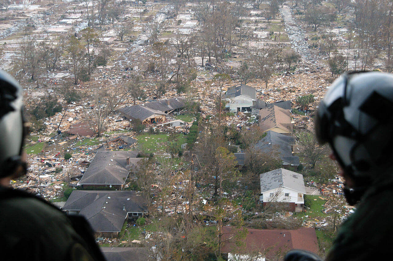 View from a helicopter overlooking damage from a storm