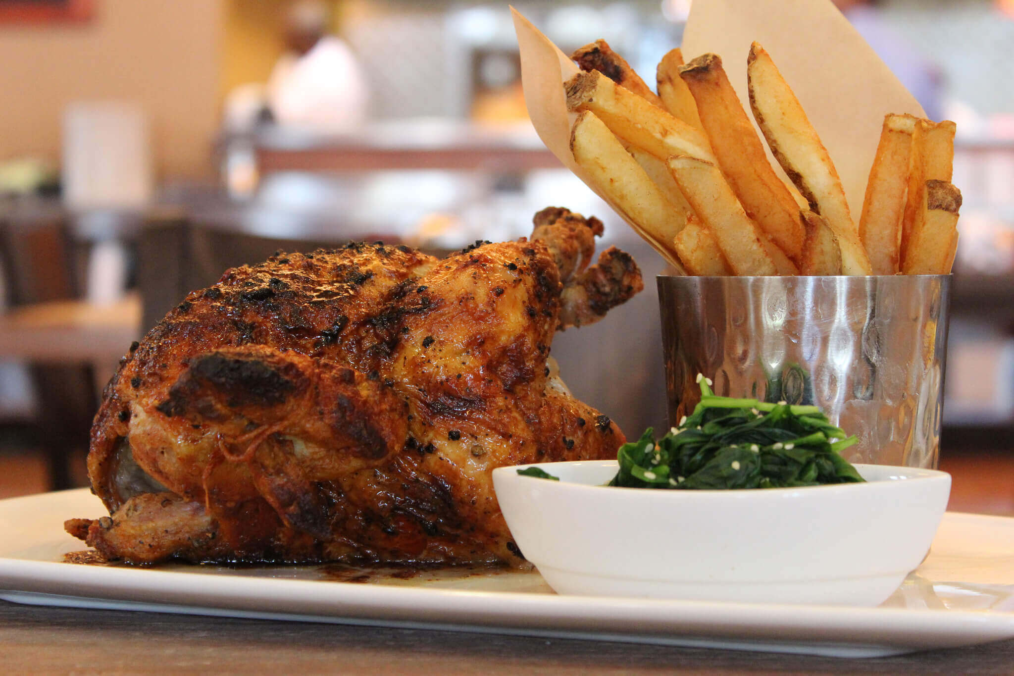 Chicken dinner served at a restaurant