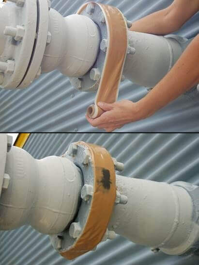Before-and-after photos showing the application of hydrogen detection tape and its results