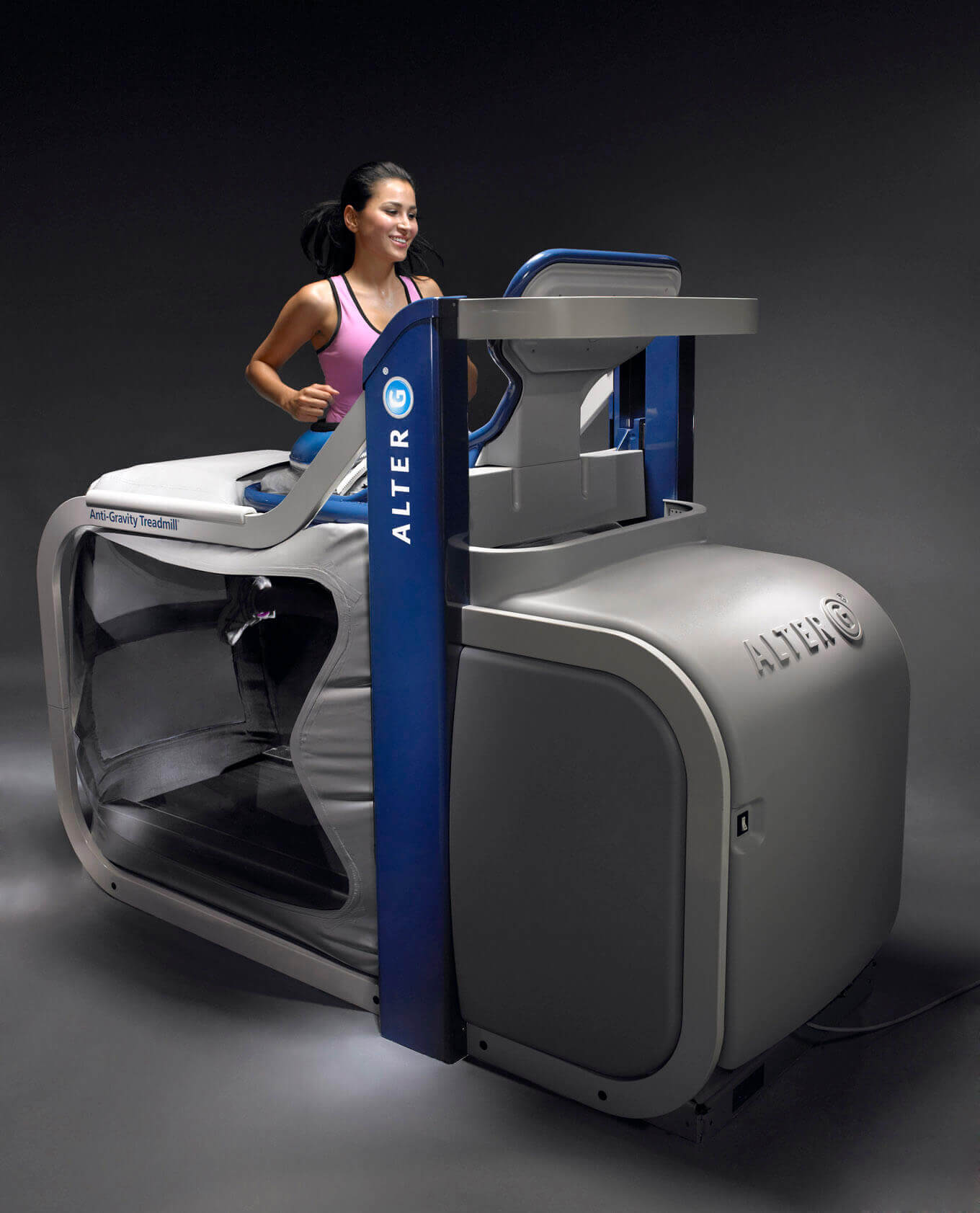 Woman using anti-gravity treadmill 