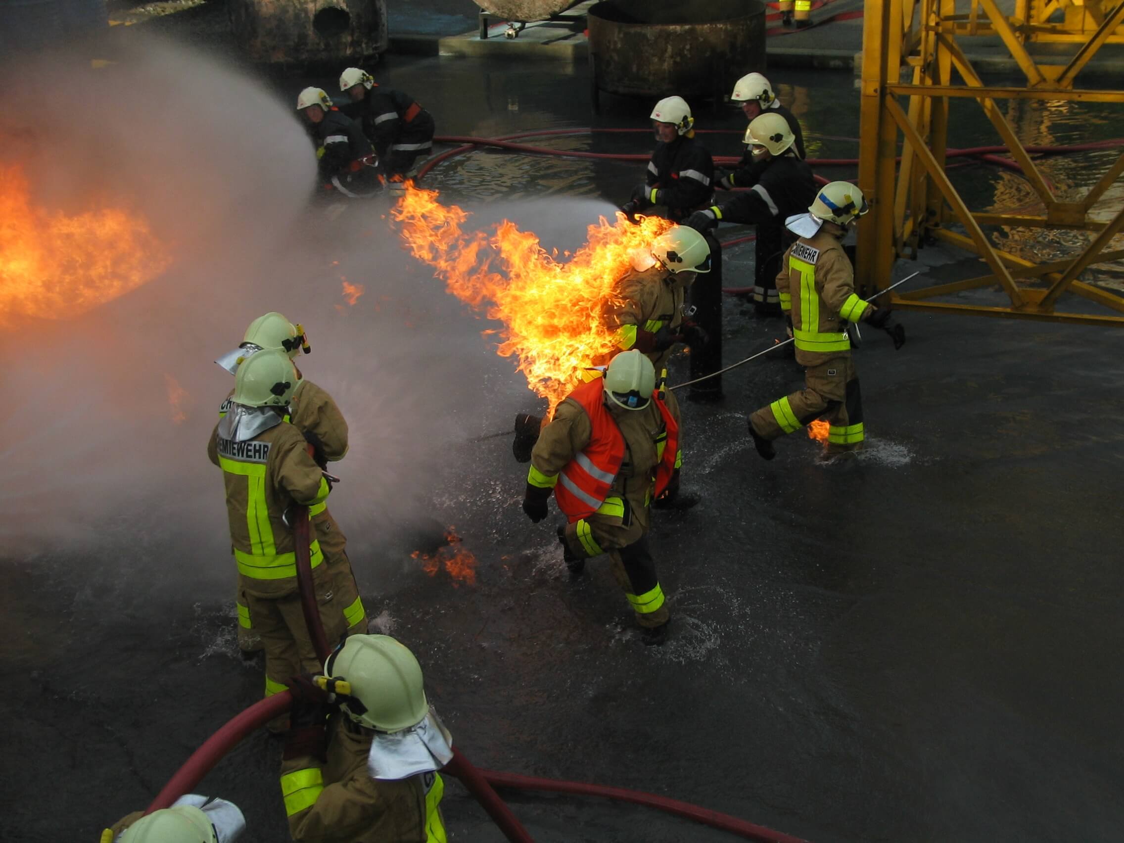 Firefighters extinguishing a blaze