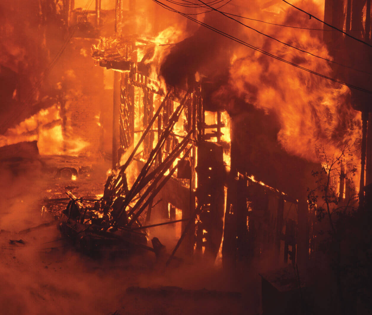 Flames consuming a building 