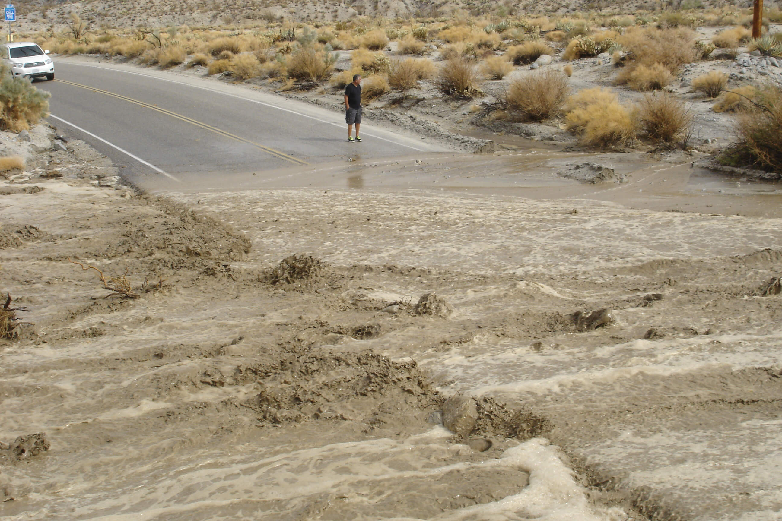 Monsoon rains flooding a highway in San Diego County 