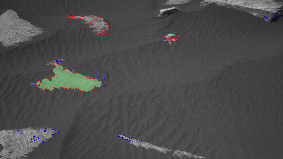 A view of Mars captured by software on the Curiosity rover that helps it select targets to analyze 