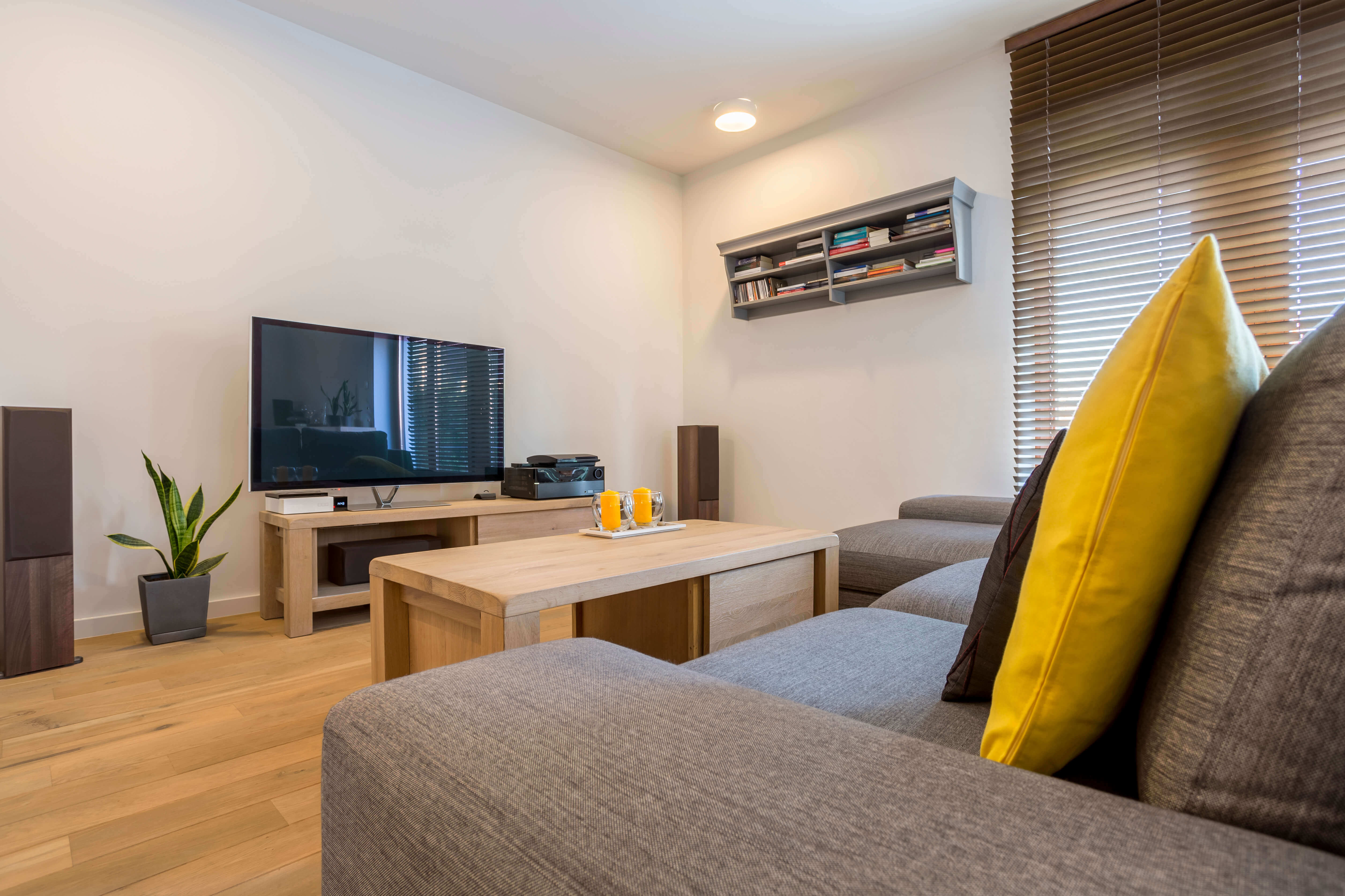 A high-definition television in a living room 