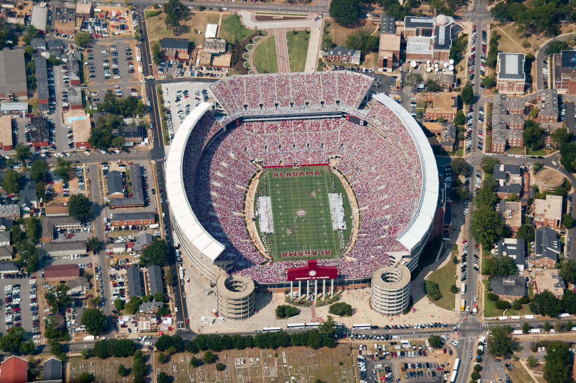 Aerial view of a football stadium 