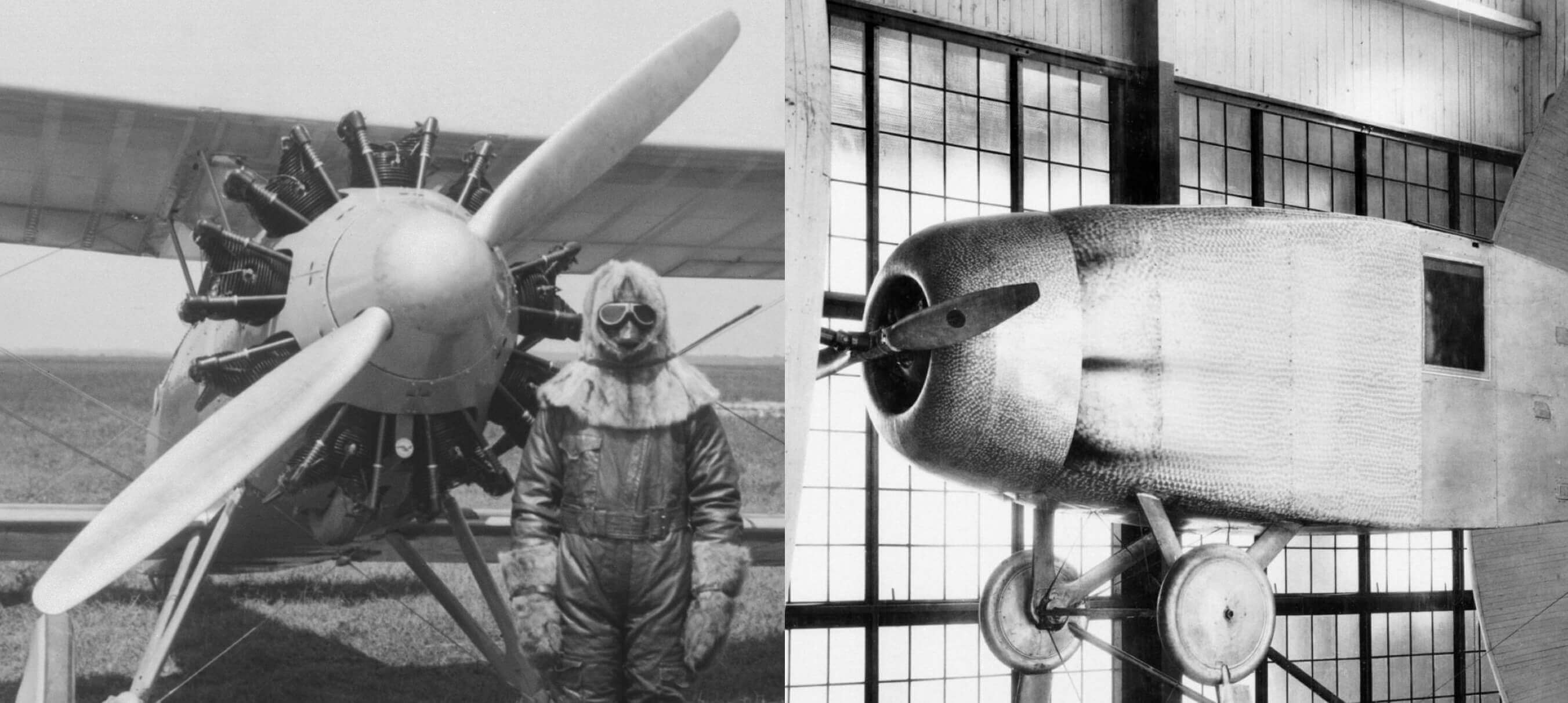 A test pilot in 1929 wearing an early helmet 
