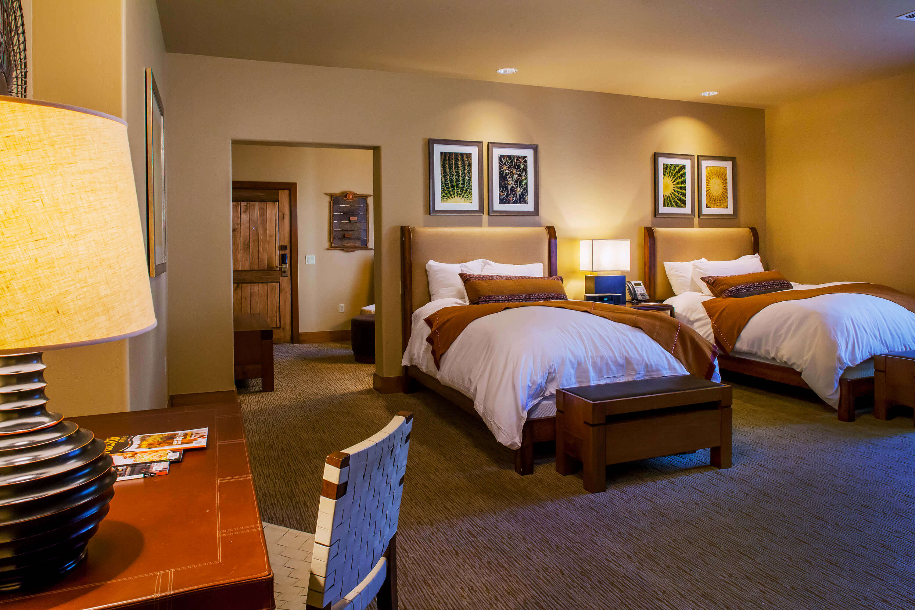 Hotel room featuring LED-powered lamp