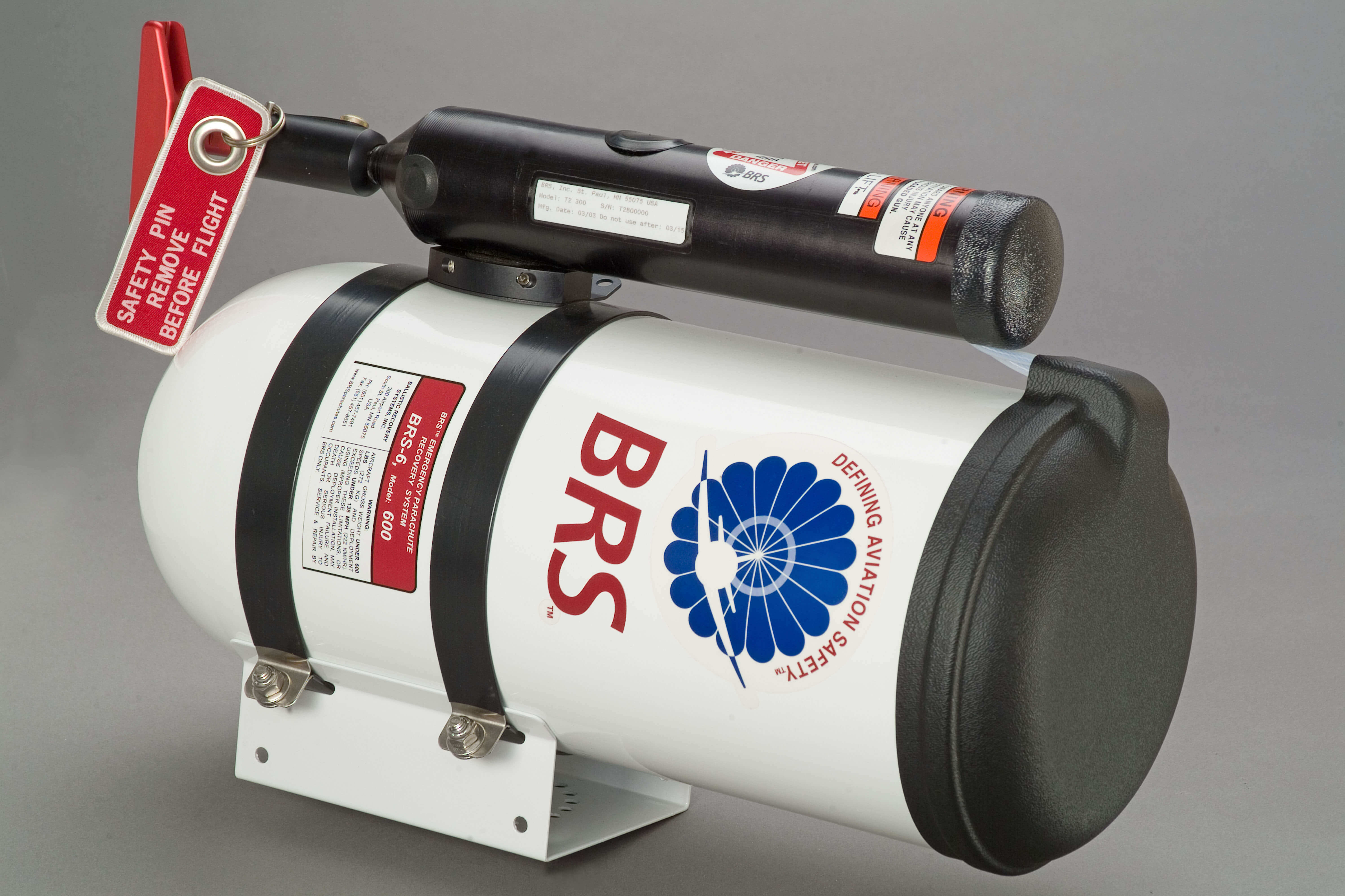 The canister containing a rocket-powered parachute.