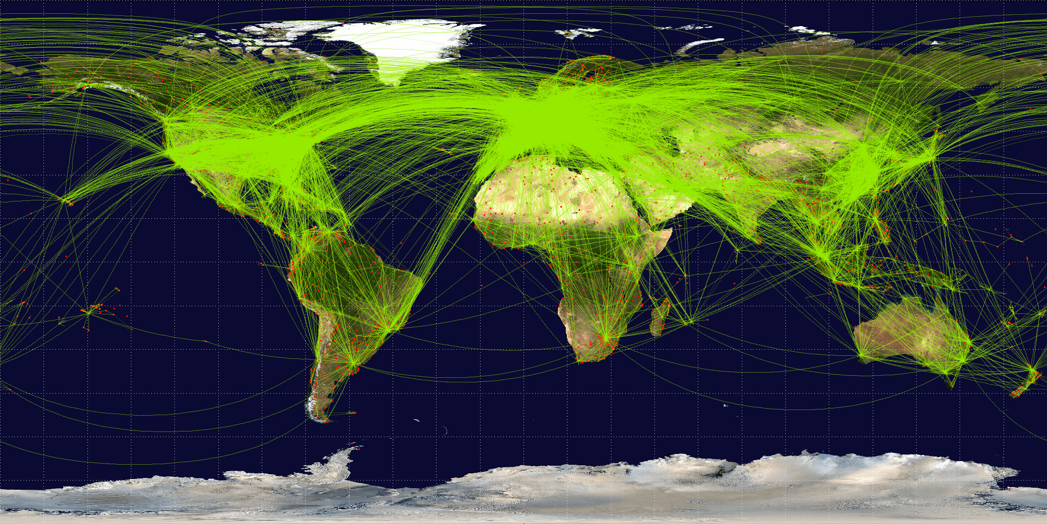 A map of the world showing thousands of flight routes.