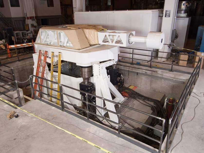 Military weapon on a shaker table for vibration testing