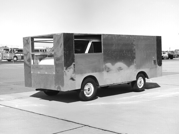 Research vehicle at NASA Dryden Flight Research Center fitted with panels to test aerodynamic properties