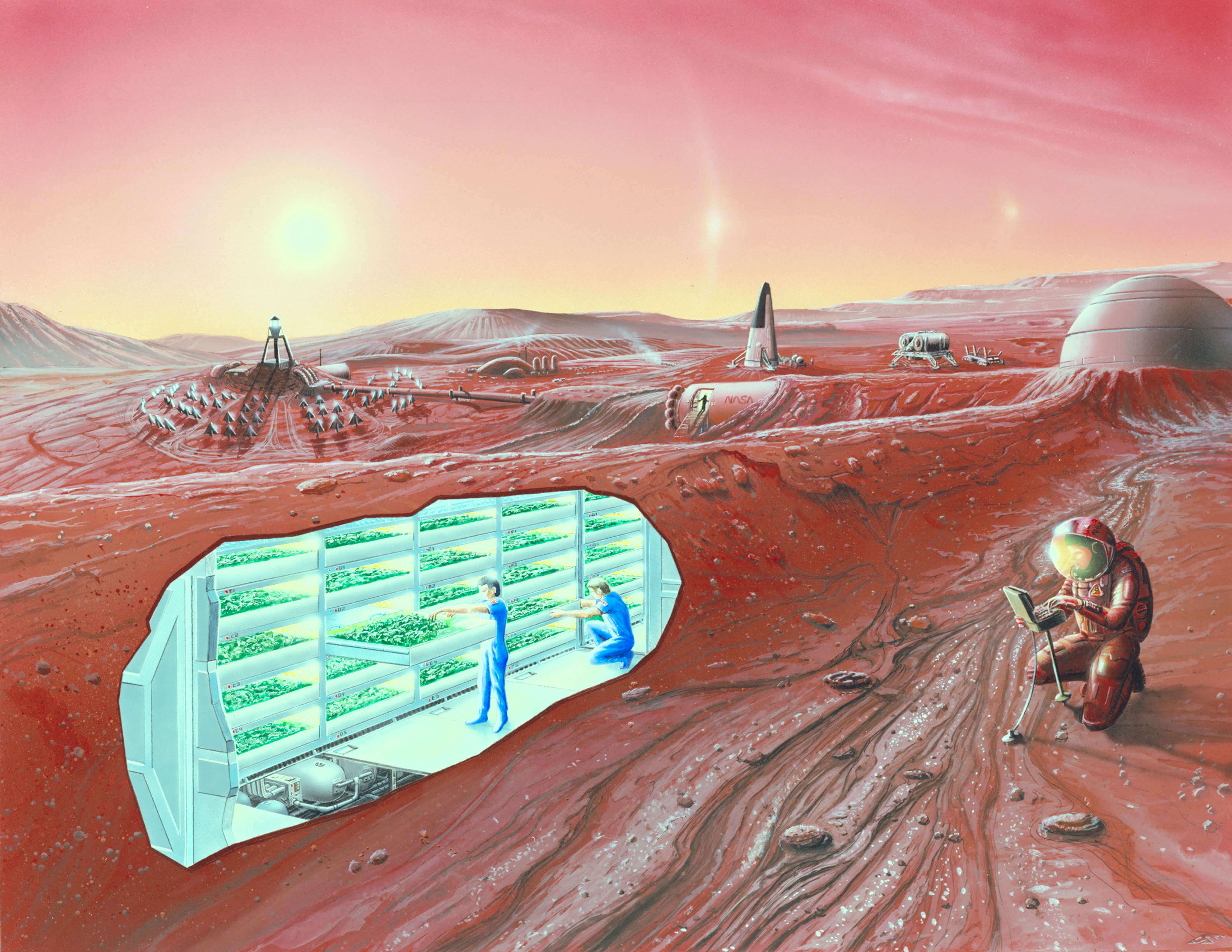 Artist's rendering of an early NASA Mars colony