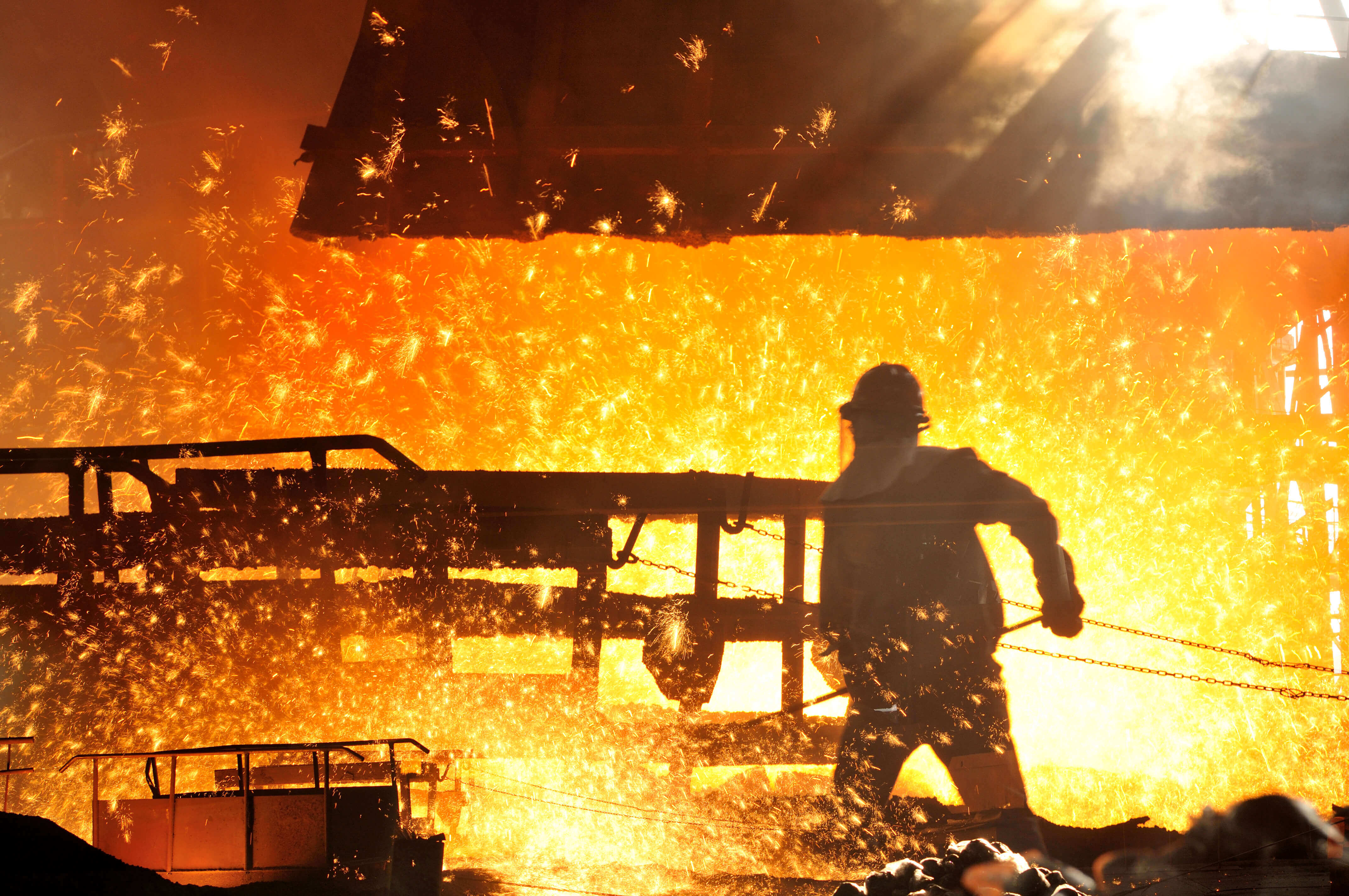 Worker in a blast furnace
