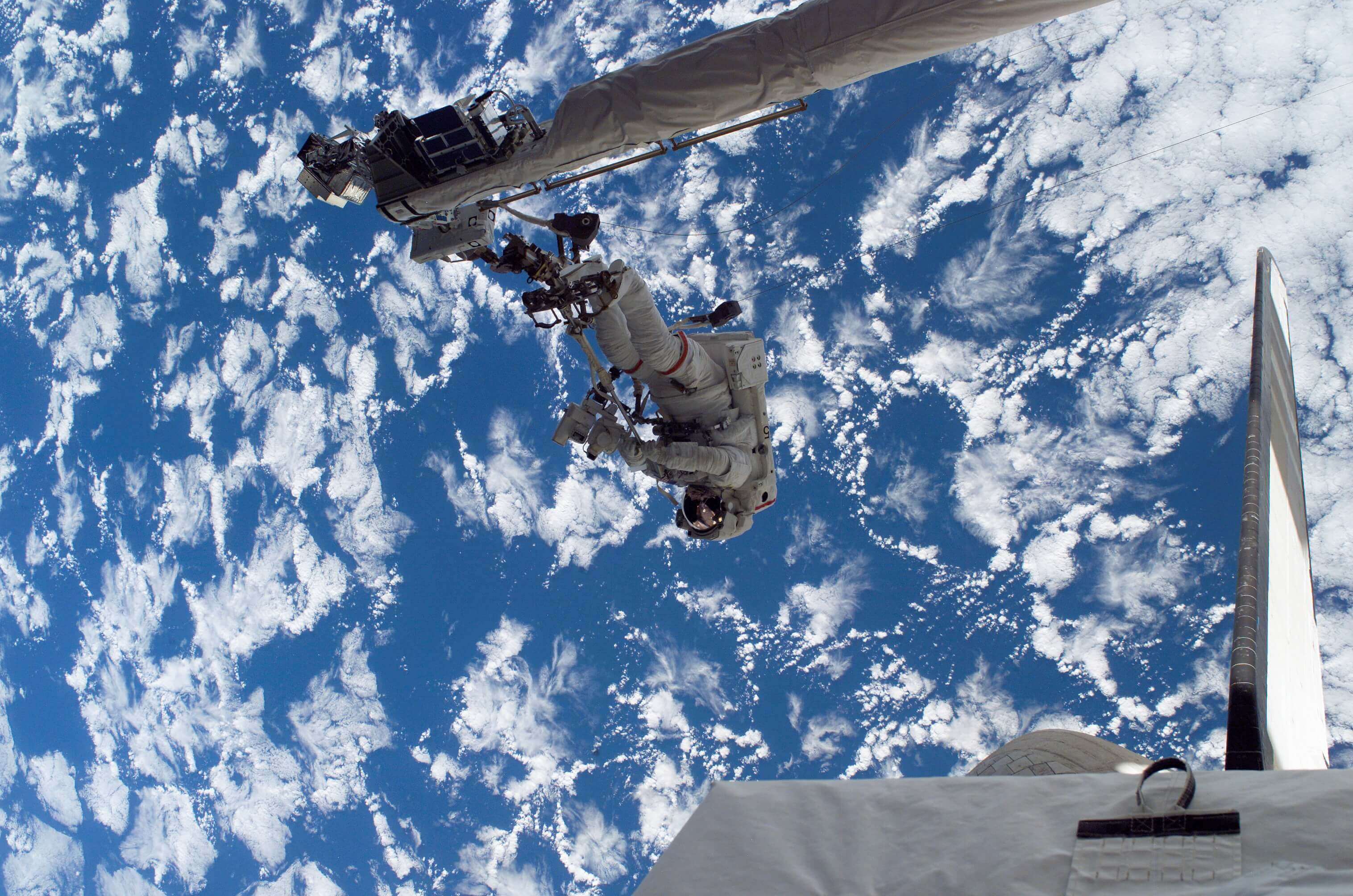 Astronaut working on the exterior of the International Space Station