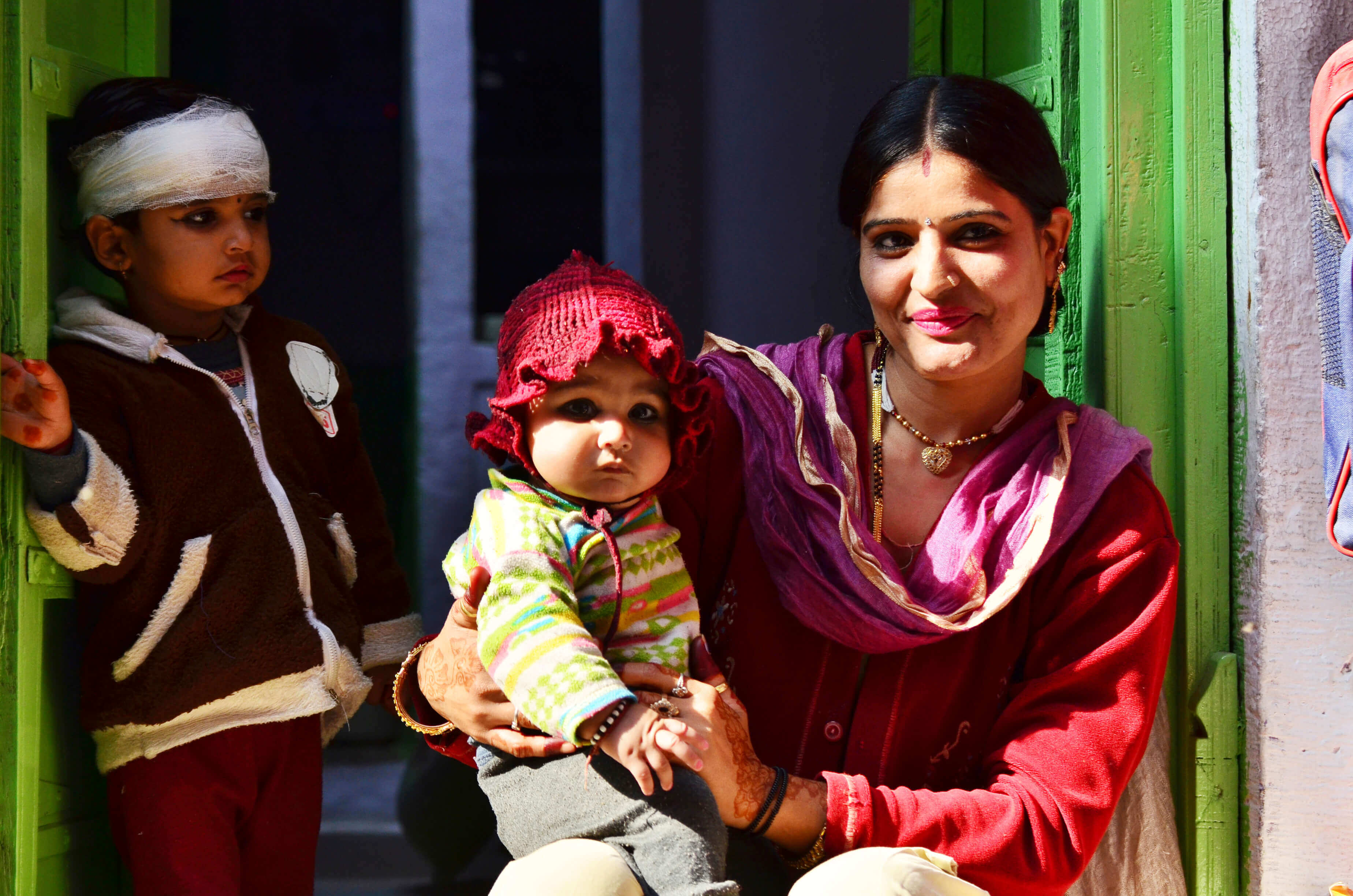Indian mother and her two children 