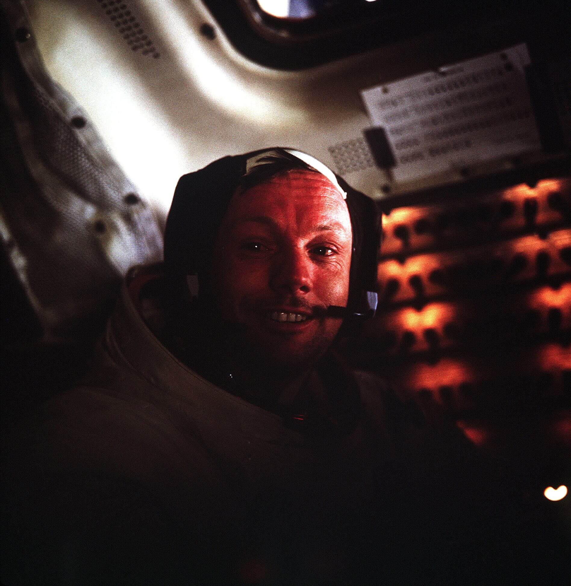 Astronaut Neil Armstrong inside the lunar module 