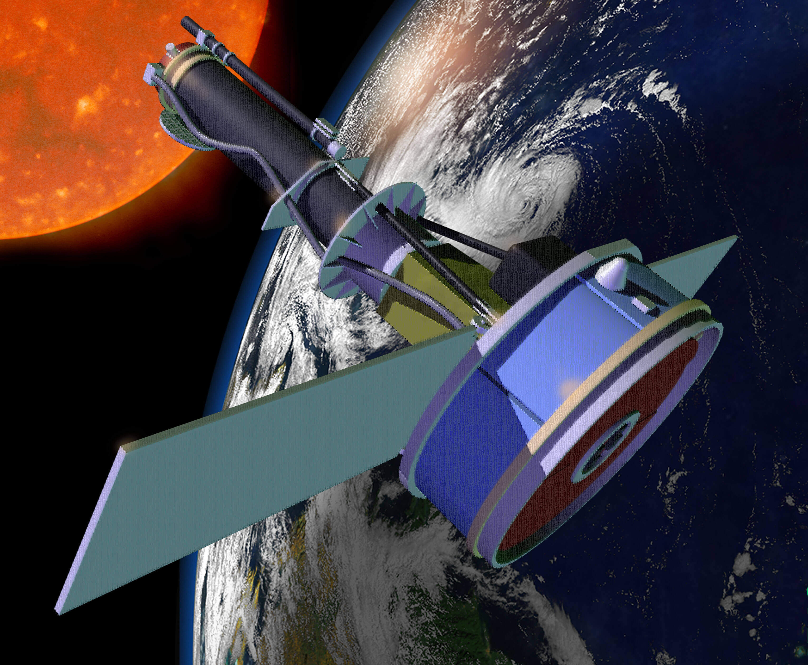 Illustration of NASA's  Interface Region Imaging Spectrograph solar observatory in space 