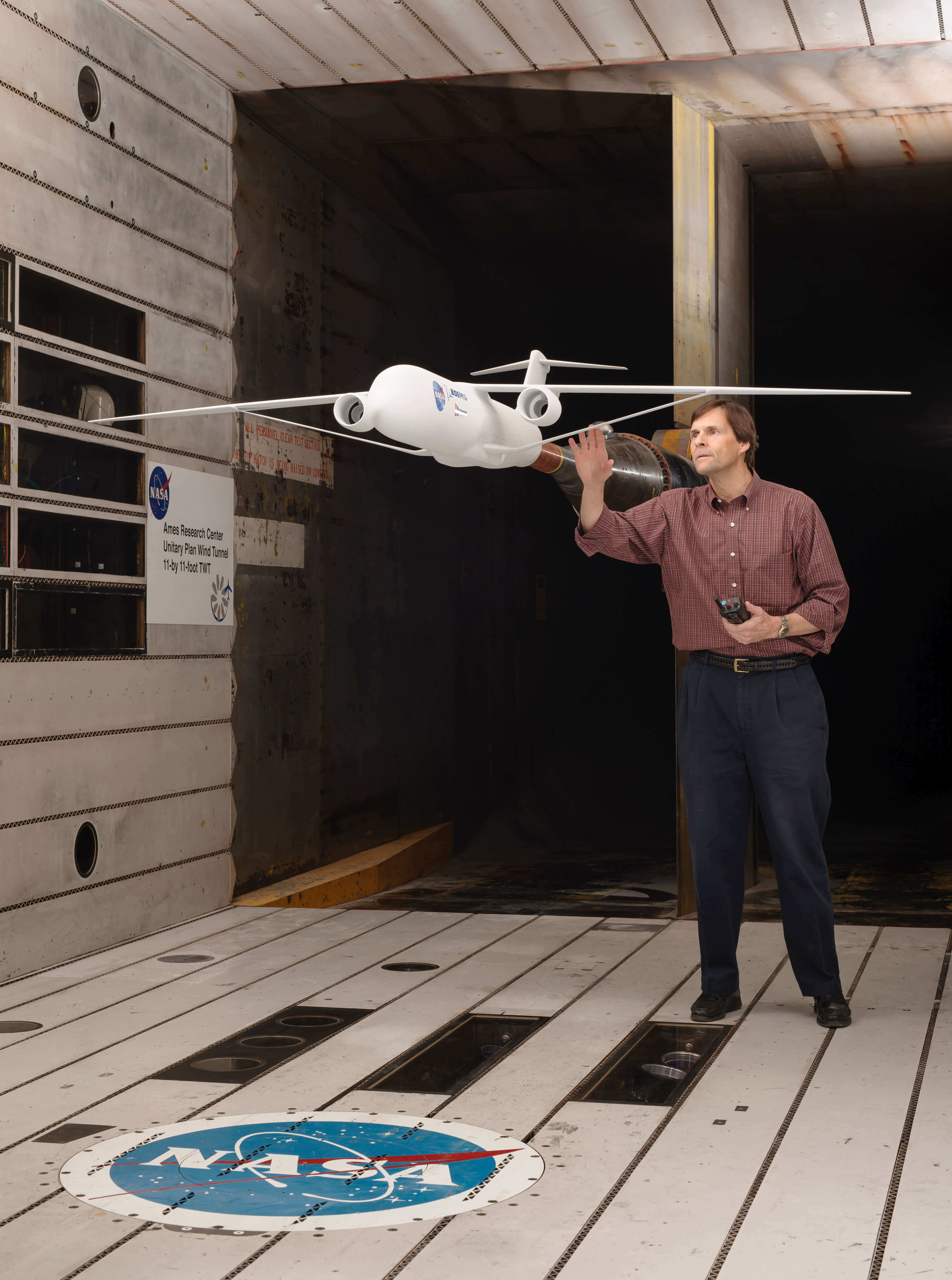 Researcher in a wind tunnel at  Langley Research Center 