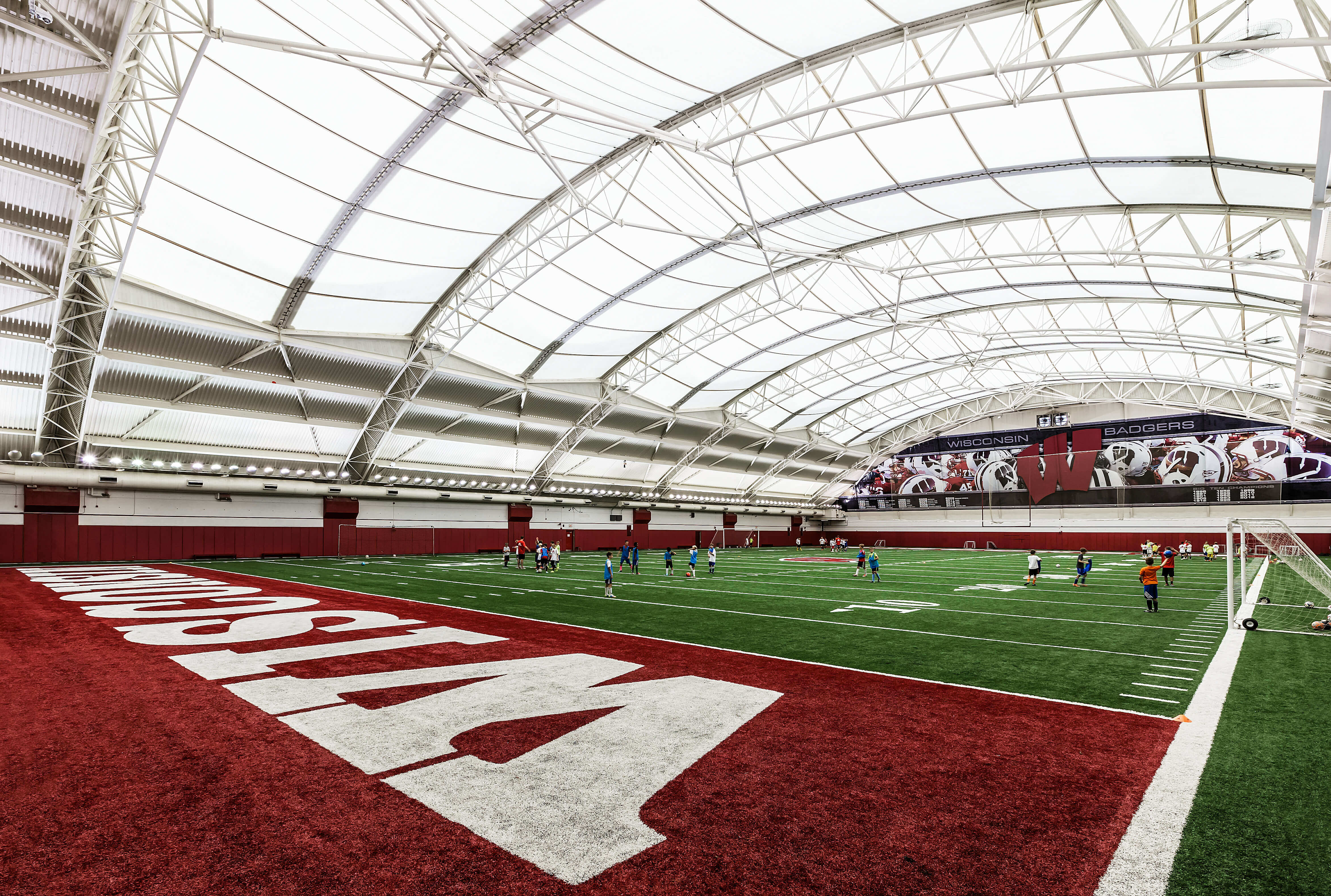 Interior of McClain Athletic Facility in Madison, Wisconsin, with tensile fabric cover 