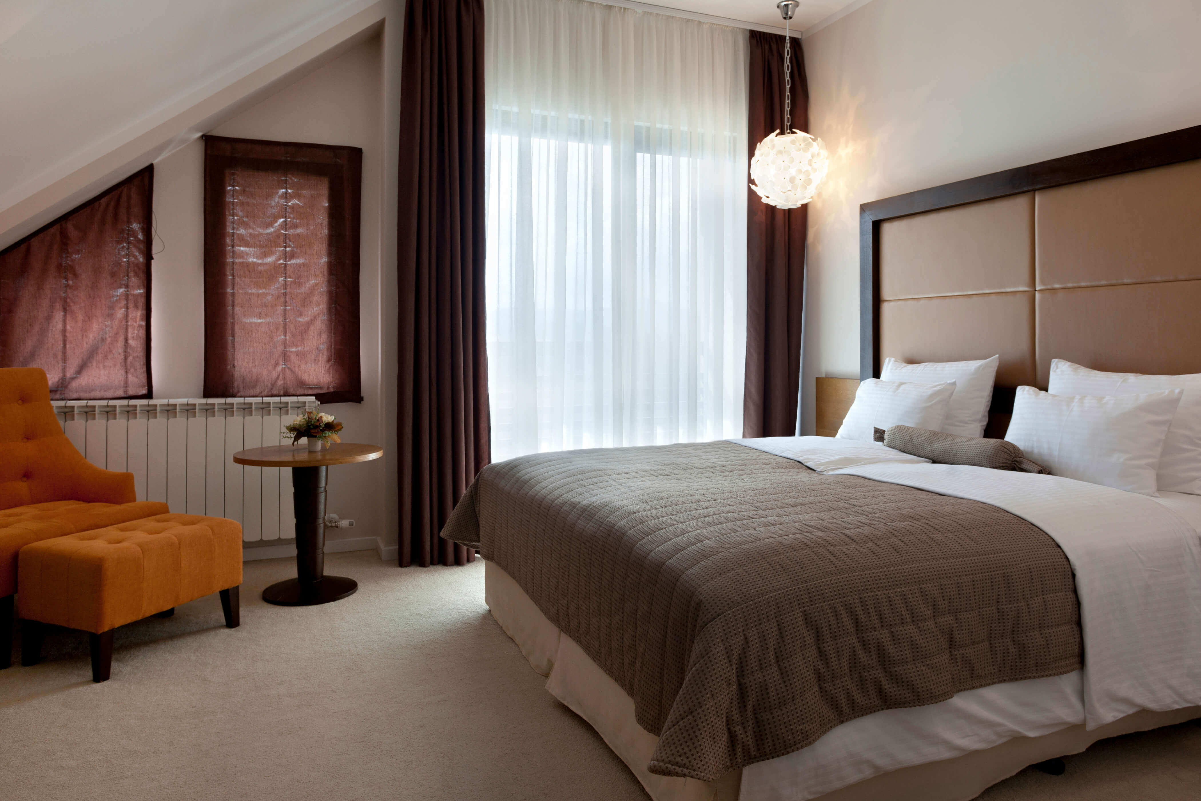 Hotel room with a bed