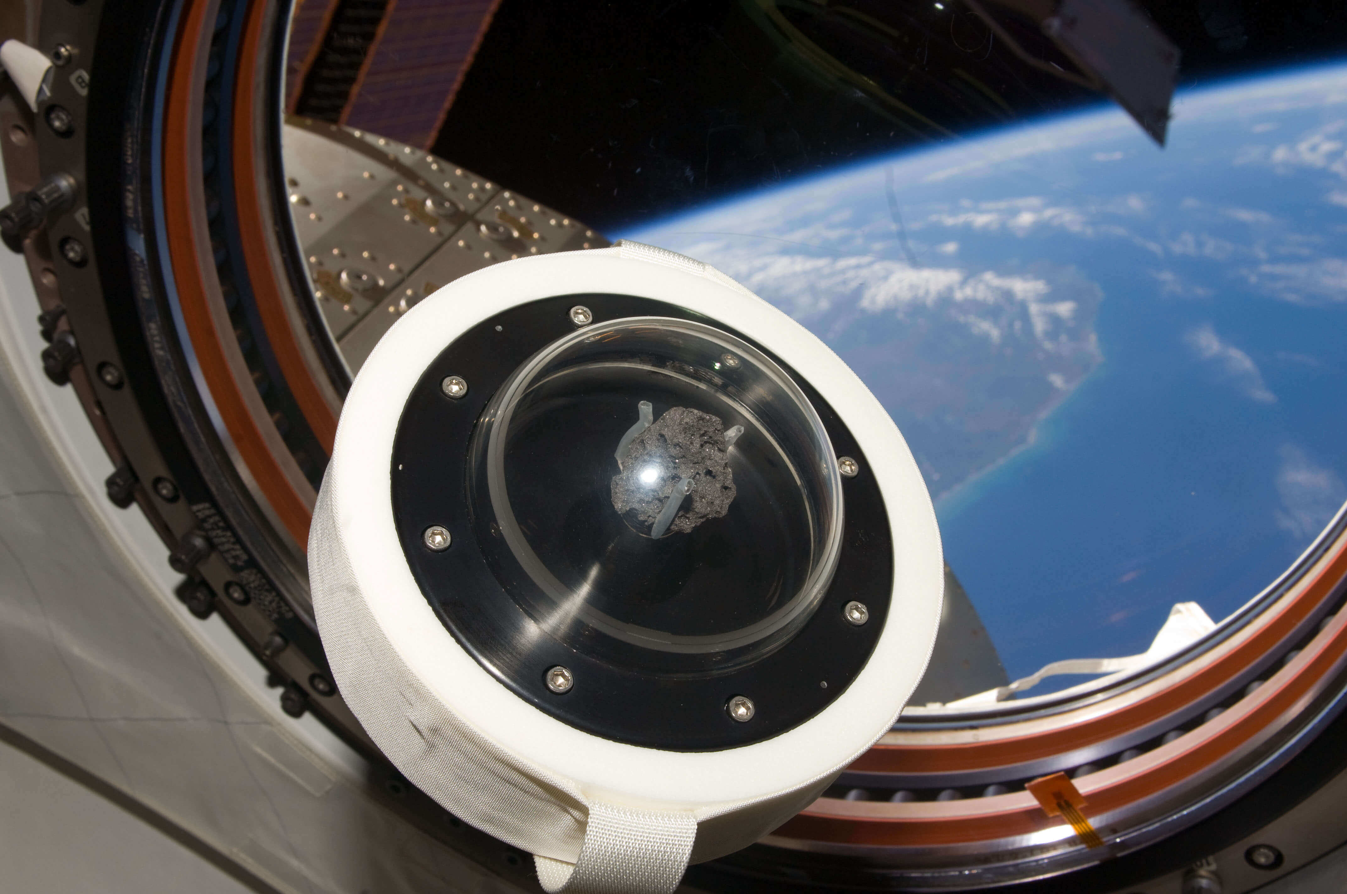 Moon rock sample seen inside the International Space Station