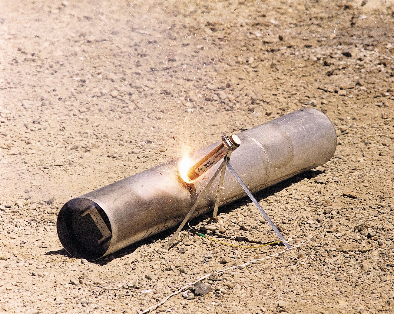Land mine removal device disarming a land mine 